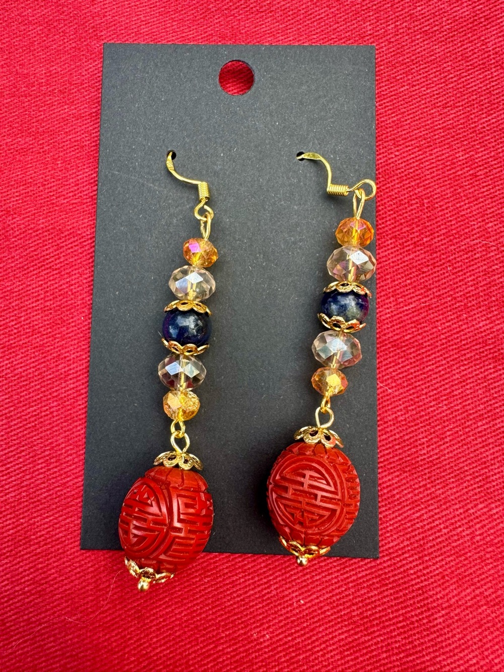 Artisan Cinnabar & Cloisonné Horse with Sodalite & Crackle Glass Beaded Set 🧁 - Picture 10 of 11